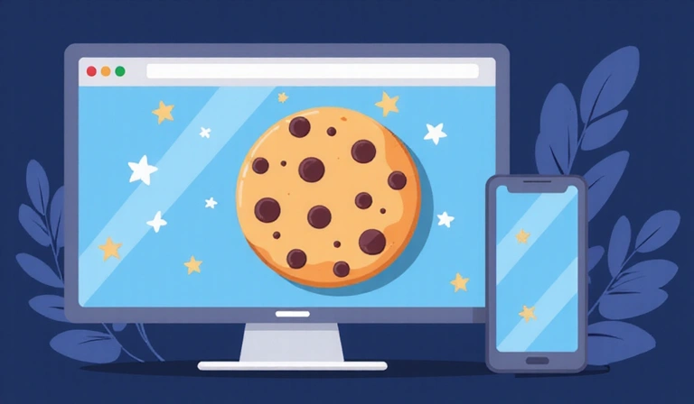 Ilustración de una galleta digital representando una cookie en un navegador web