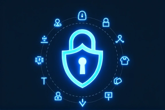 Ilustración de un candado digital con un escudo, simbolizando la protección de la privacidad en línea