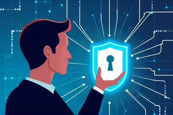 Ilustración de una persona protegiendo sus datos personales en un entorno digital