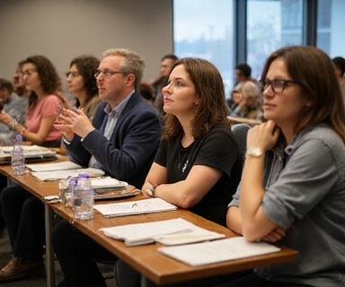 Participantes tomando notas y haciendo preguntas en una charla
